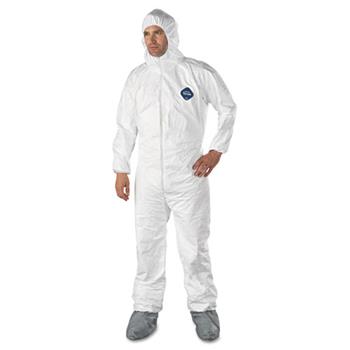 DuPont Tyvek Elastic-Cuff Hooded Coveralls w/Boots, White, X-Large, 25/Carton