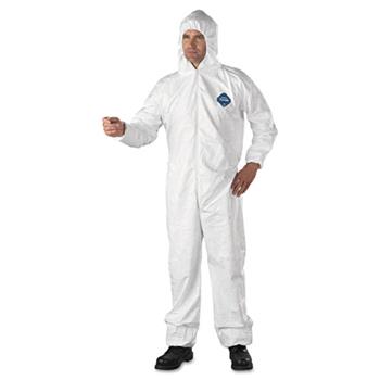 DuPont Tyvek Elastic-Cuff Hooded Coveralls, HD Polyethylene, White, 3X-Large, 25/Carton