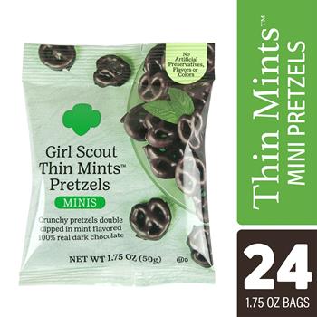 Girl Scout Thin Mint Pretzel Minis, Mint Chocolate Flavored, 1.75 oz/Bag, 24 Bags/Carton