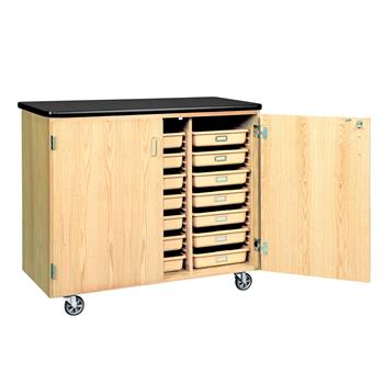Diversified Woodcrafts Mobile Tote Tray Cabinet, 48&quot;W x 24&quot;D x 41-1/2&quot;H, Laminate Top, Black/Oak