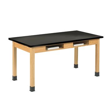 Diversified Woodcrafts Compartment Table, 24&quot;D x 48&quot;W x 36&quot;H, Epoxy Top, Black/Oak