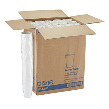 Dixie Perfectouch 12oz Insulated Paper Hot Coffee Cups, Fit Large Lids, White, 1,000/Carton
