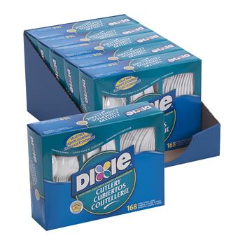 Dixie Heavy-Weight Disposable Plastic Forks, Knives &amp; Spoons Combo Boxes, White, 6 Boxes/Carton