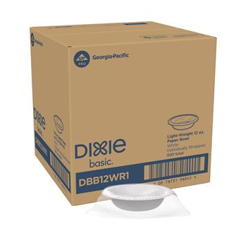Dixie Basic&#174; Light-Weight Paper Bowl, 12 Oz, White, Individually Wrapped, 500/CT