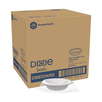 Dixie Basic&#174; Light-Weight Paper Bowl, 12 Oz, White, Packs Of 5, 500/CT