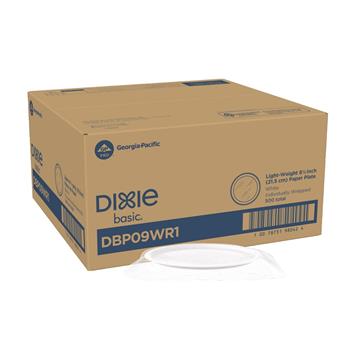 Dixie Individually Wrapped Round Plates, Lightweight, Paper, 8 1/2&quot;, White, 500 Plates/Carton