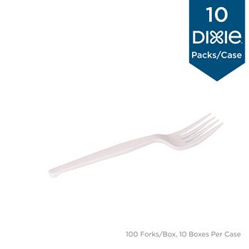 Dixie Grab-N-Go Disposable Forks, Medium Weight, Plastic, White, 100 Forks/Pack, 10 Packs/Carton