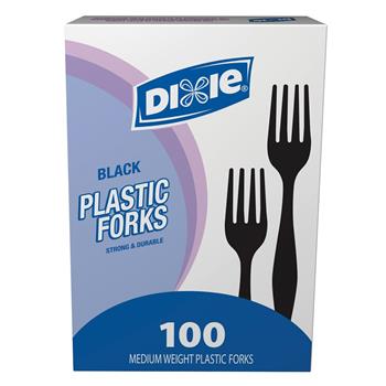 Dixie&#174; Plastic Cutlery, Heavy Mediumweight Forks, Black, 100/BX