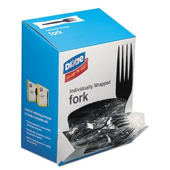 Dixie Grab &#39;N Go Individually Wrapped Forks, Medium Weight, Plastic, Black, 90 Forks/Pack