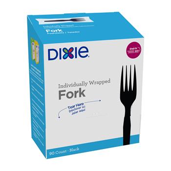 Dixie&#174; Grab-N-Go Medium-Weight Disposable Plastic Forks, Individually Wrapped, Black, 6 Boxes/Carton