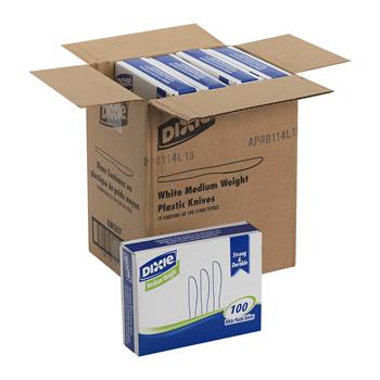 Dixie Grab-N-Go Disposable Knives, Medium Weight, Plastic, 7&quot; L, White, 100 Knives/Pack, 10 Packs/Carton