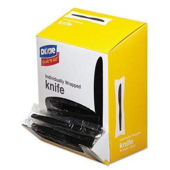 Dixie Grab N Go Individually Wrapped Knives, Medium Weight, Plastic, Black, 90 Knives/Pack