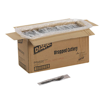 Dixie Indidividually Wrapped Forks, Heavy Weight, Plastic, 6-7/8&quot; L, Black, 1000 Forks/Carton