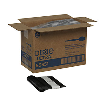Dixie Ultra Smartstock Series-O Spoon Refill, Medium Weight, Plastic, Black, 40 Spoons/Pack, 24 Packs/Carton