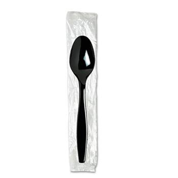 Dixie Individually Wrapped Disposable Teaspoons, Heavy Weight, Plastic, 6&quot; L, Black, 1000 Teaspoons/Carton