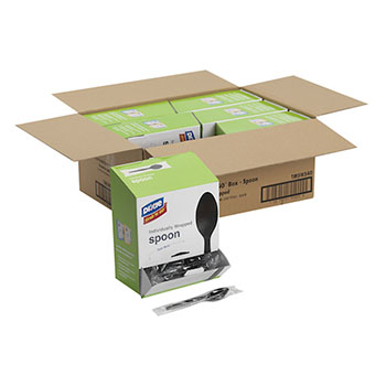 Dixie&#174; Grab-N-Go Medium-Weight Plastic Teaspoon, Individually Wrapped, Black, 6 Boxes/Carton