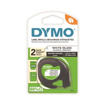 DYMO LetraTag Paper Label Tape Cassettes, 1/2&quot; x 13ft, White, 2/Pack