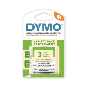 DYMO LetraTag Paper/Plastic Label Tape Value Pack, 1/2&quot; x13ft, Assorted, 3/Pack