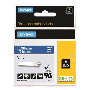 DYMO White on Blue Color Coded Label - Permanent Adhesive - 15/32&quot; Width x 18 ft Length - Thermal Transfer - Blue - Vinyl