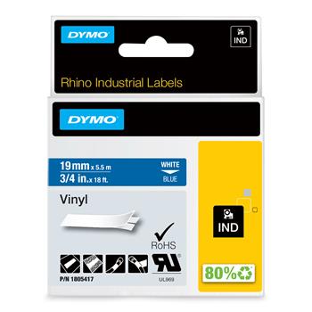 DYMO White on Blue Color Coded Label - Permanent Adhesive - 3/4&quot; Width x 18 ft Length - Thermal Transfer - Blue - Vinyl