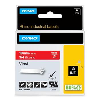 DYMO Colored 3/4&quot; Vinyl Label Tape - Permanent Adhesive - 3/4&quot; Width x 18 3/64 ft Length - Rectangle - Thermal Transfer - Red, White - Vinyl - 1 Each
