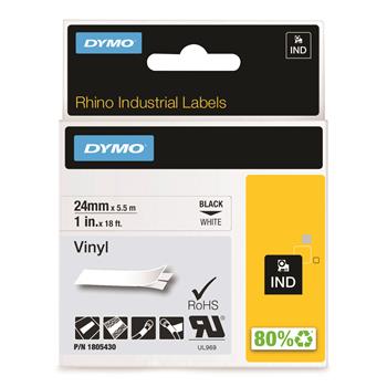 DYMO Rhino Permanent Vinyl Industrial Label Tape, 1&quot; x 18 ft, White/Black Print