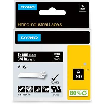DYMO Rhino Industrial Vinyl Label Tapes, 3/4&quot; x 18&#39;, Black/White