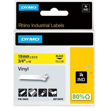 DYMO Rhino Industrial Vinyl Label Tapes, 3/4&quot; x 18&#39;, Black/Yellow
