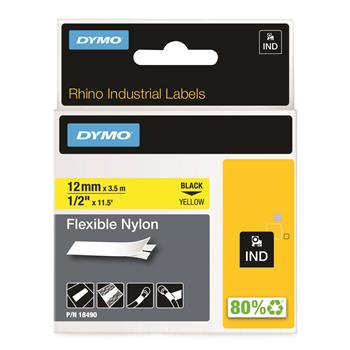 DYMO Rhino Flexible Nylon Industrial Label Tape Cassette, 1/2&quot; x 11-1/2 ft, Yellow