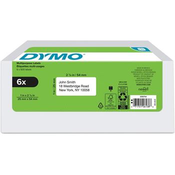 DYMO Labels, 1 in x 2.13 in, White, 6 Rolls/Pack