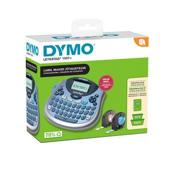 DYMO LetraTag Plus Label Maker Kit, 100T, 2 Label Tapes, 2 Line, Blue