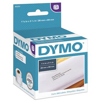 DYMO LabelWriter Address Labels, 1-1/8 in x 3-1/2 in, White, 260/Box