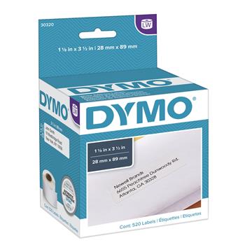DYMO Address Labels, 1-1/8 in x 3-1/2 in, White, 520/Box
