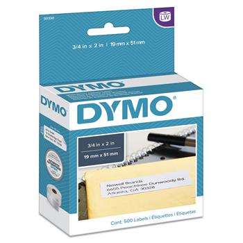 DYMO LabelWriter Return Address Labels, 3/4 in x 2 in, White, 500 Labels/Roll