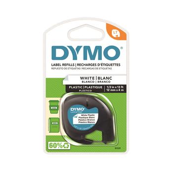 DYMO LetraTag Plastic Label Tape Cassette, 1/2&quot; x 13ft, White
