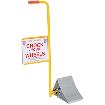 Vestil Wheel Chock with Handle/Sign, Aluminum, 7&quot; x 7 11/16&quot; x 11 7/8&quot;