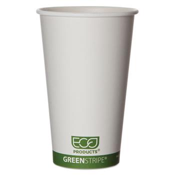 Eco-Products Renewable &amp; Compostable Hot Cups, 16 oz, Paper, White/Green Stripe 50/Pack, 20 Packs/Carton