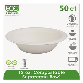 Eco-Products&#174; Renewable &amp; Compostable Sugarcane Bowls - 12oz., 50/PK
