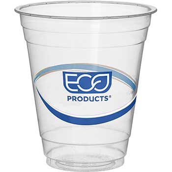 Eco-Products 25% Recycled Content Cold Cups, 12 oz, Plastic, Clear/Blue Stripe, 50/Pack, 20 Packs/Carton