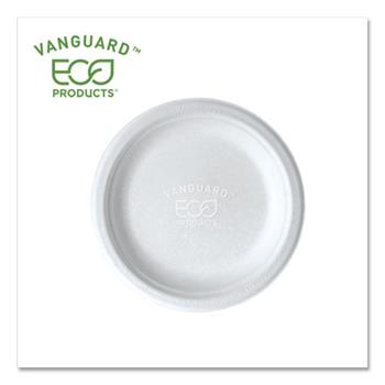 Eco-Products Vanguard Renewable and Compostable Round Plates, Sugarcane, 6&quot;, White, 1000 Plates/Carton