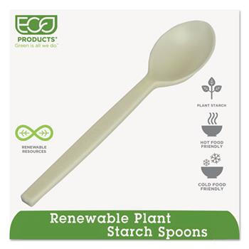 Eco-Products Spoons, Plantstarch, 7&quot;, Tan, 50 Spoons/Pack