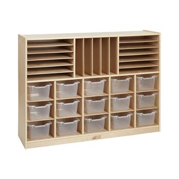 ECR4Kids Birch Multi-Section Storage Cabinet With 15 Clear Bins, 48&quot;L x 13&quot;W x 36&quot;H