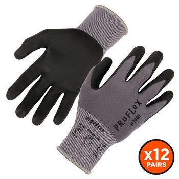 ergodyne ProFlex 7000 Nitrile Coated Gloves, 15 Gauge, Microfoam Palm, Extra Small, 12 Pairs/PK