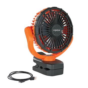 ergodyne Chill-Its Portable Jobsite Fan, 6090, Rechargeable, 360 Degree, Black/Orange