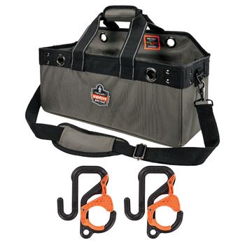 ergodyne Arsenal Bucket Truck Tool Bag Kit, 5846, Locking Aerial Bucket Hooks, Portable, Gray/Orange, Large