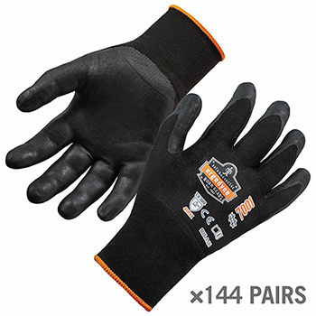 ergodyne ProFlex&#174; 7001-Case S Black Abrasion Resistant Nitrile-Coated Gloves DSX, 144 Pairs/CS