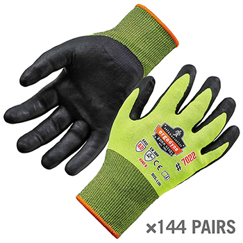 ergodyne ProFlex&#174; 7022-Case S Lime Hi-Vis Nitrile-Coated Cut-Resistant Gloves A2, 144 Pairs/CS