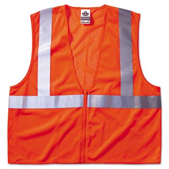 ergodyne GloWear 8210Z Class 2 Economy Vest, Polyester Mesh, Zipper Closure, Orange, L/XL