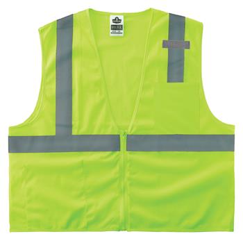 ergodyne GloWear 8210Z Mesh Hi-Vis Safety Vest, Type R, Class 2, Zipper, X-Small, Lime