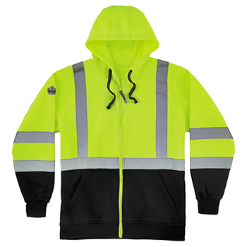 ergodyne GloWear&#174; 8372 M Lime Type R Class 3 Blk Front Hooded Zip-Up Sweatshirt